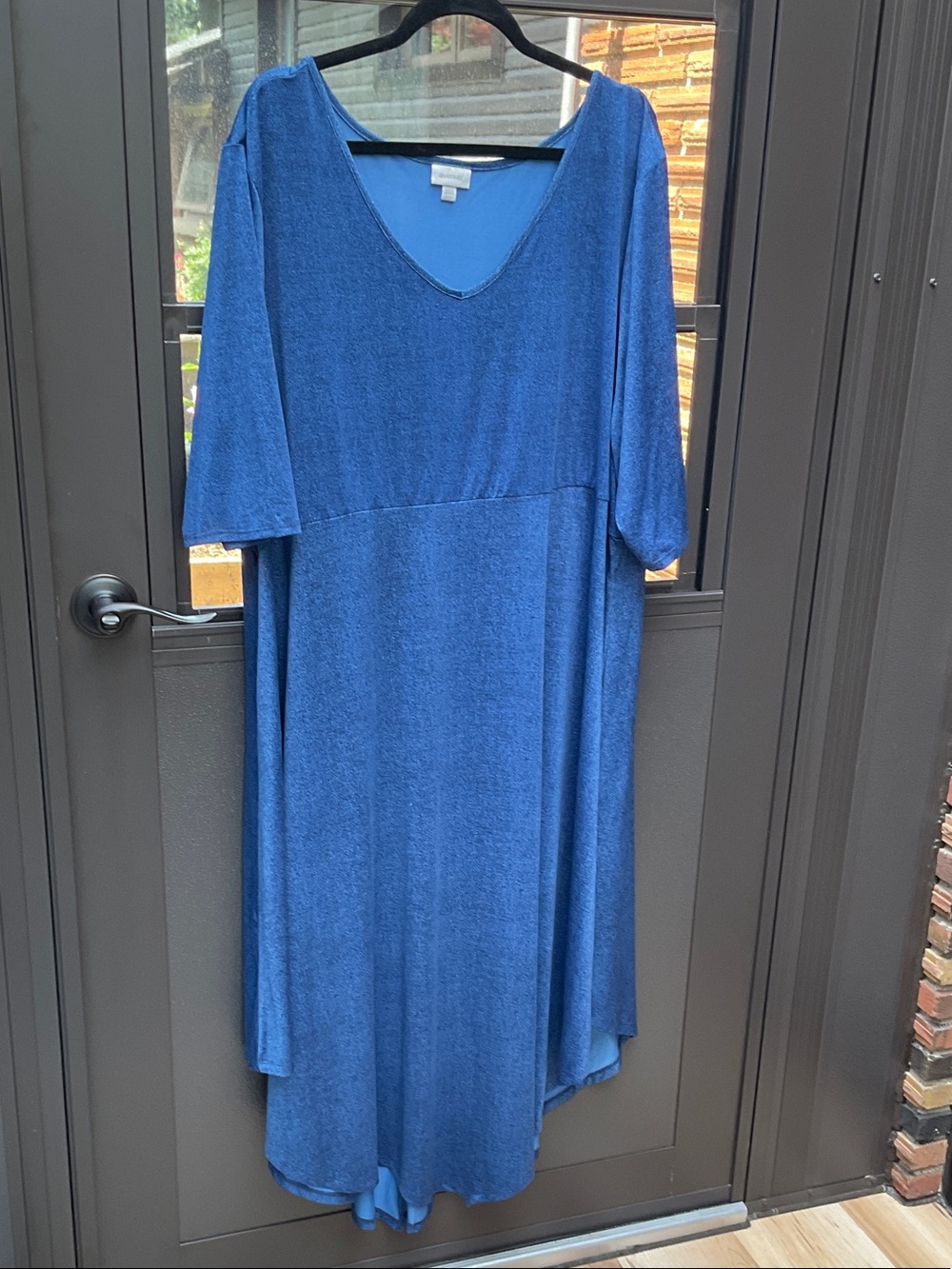 Avenue Classic Blue V-Neck Midi Swing Dress